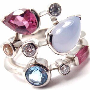 Authentic! Cartier Meli Melo Platinum Chalcedony Tourmaline Garnet Diamond Ring